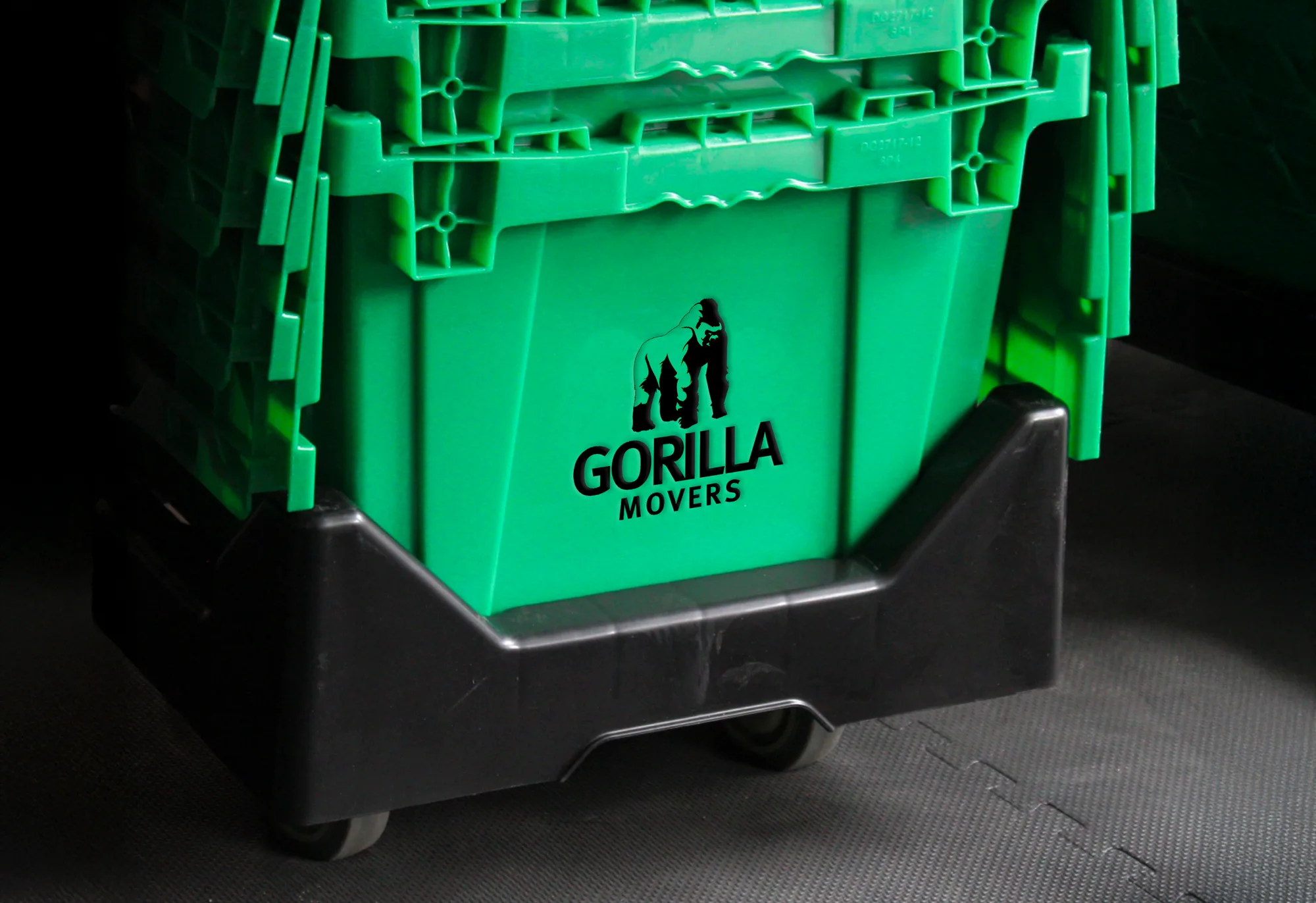 Gorilla Movers green moving crate on a dolly for a small San Diego move