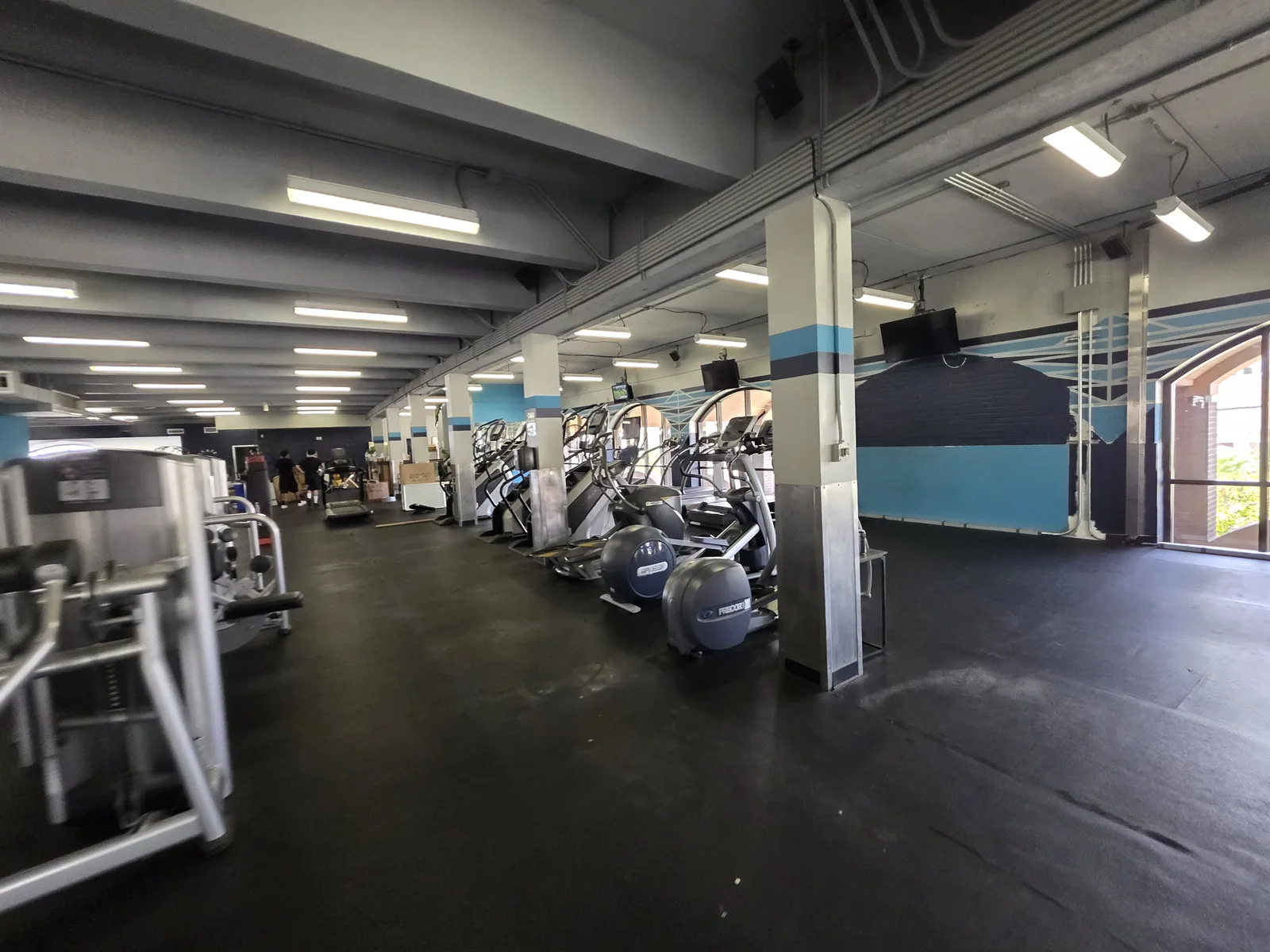 Gorilla Movers positioning battle ropes station in La Jolla gym