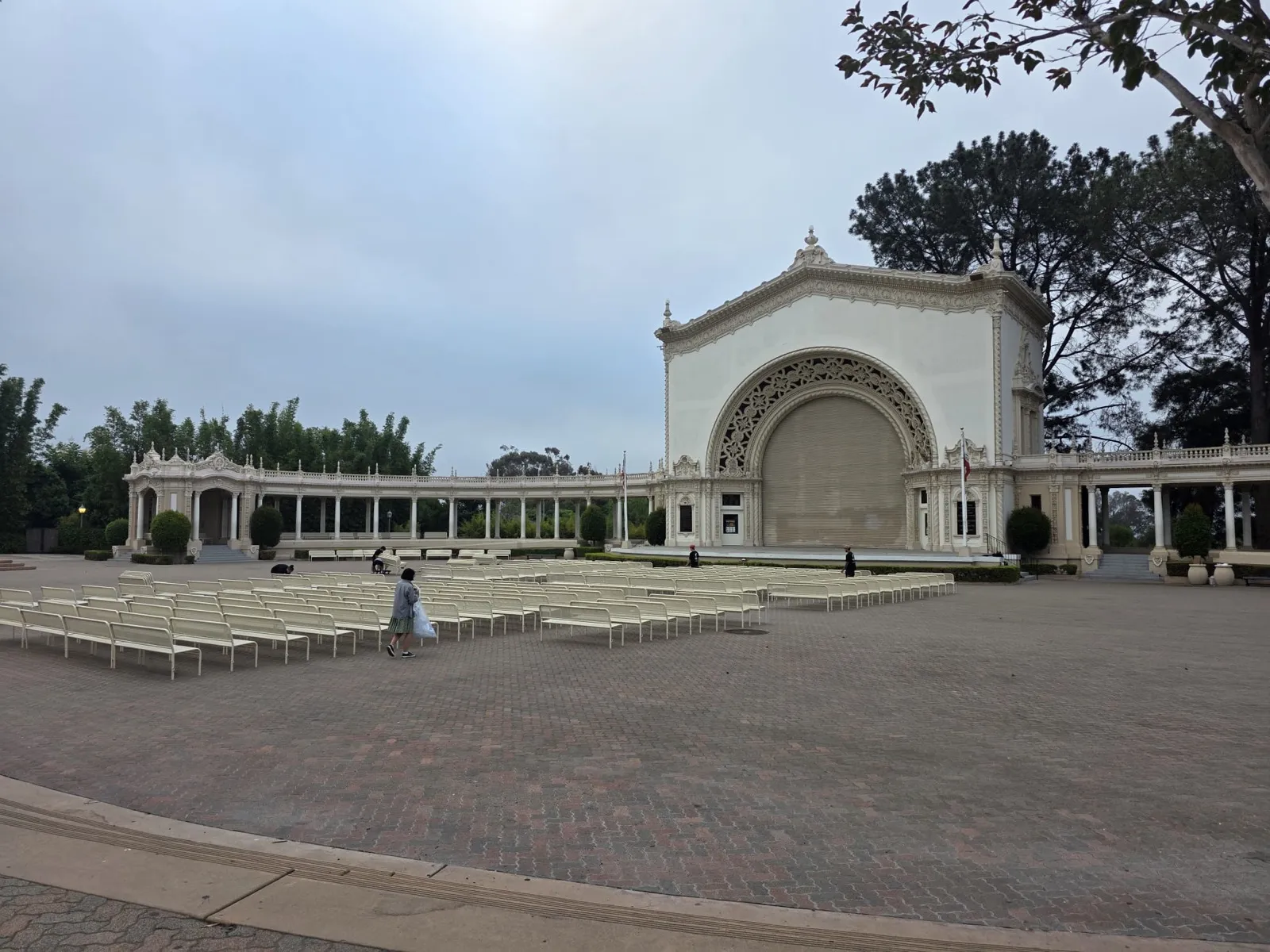 Gorilla Movers crew resetting seating at the Spreckels Organ Pavilion