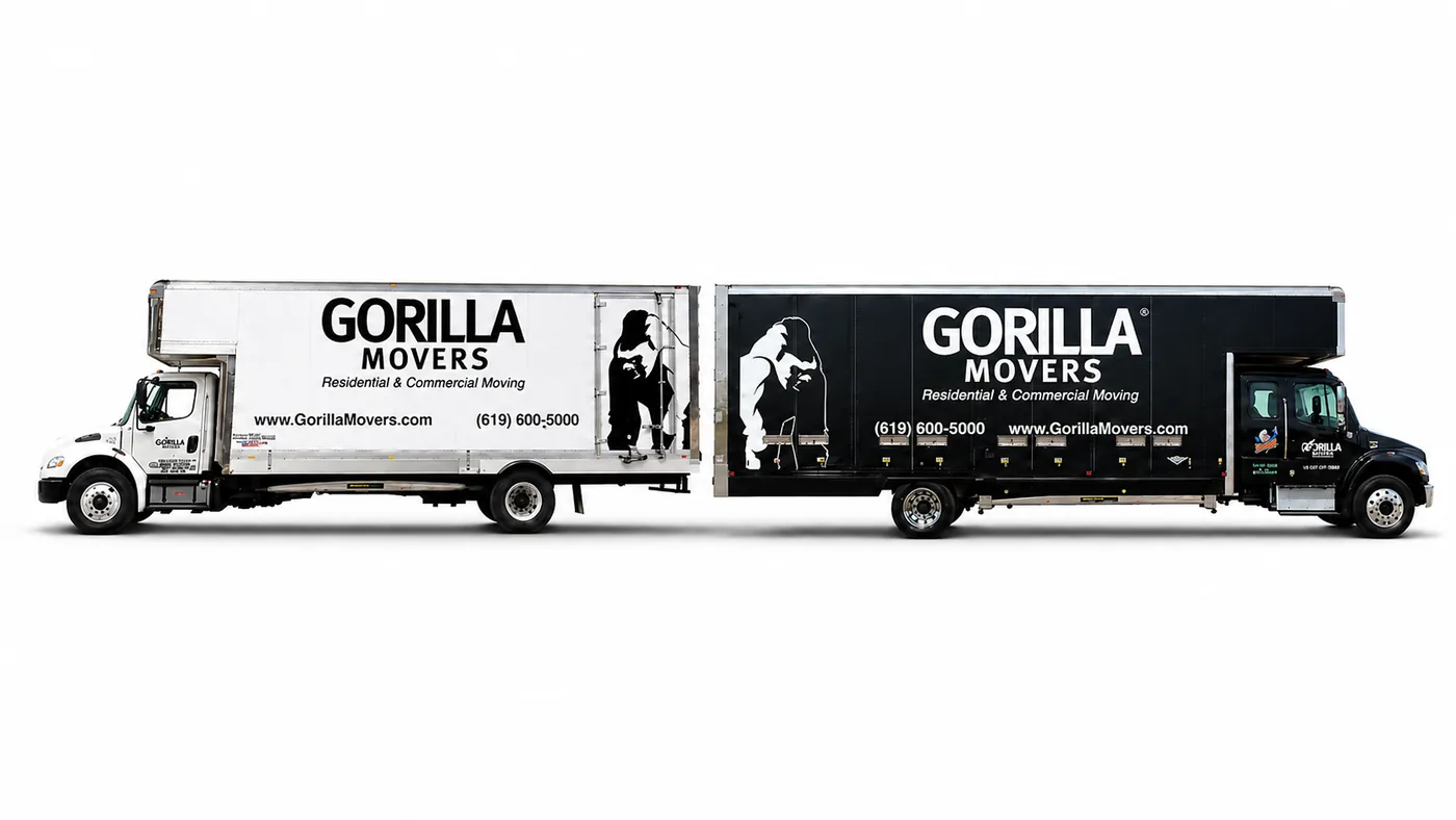 Gorilla Movers trucks lined up for a military relocation