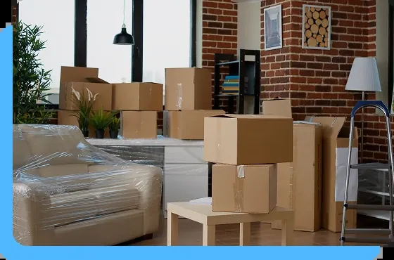 Packed boxes staged for an office move