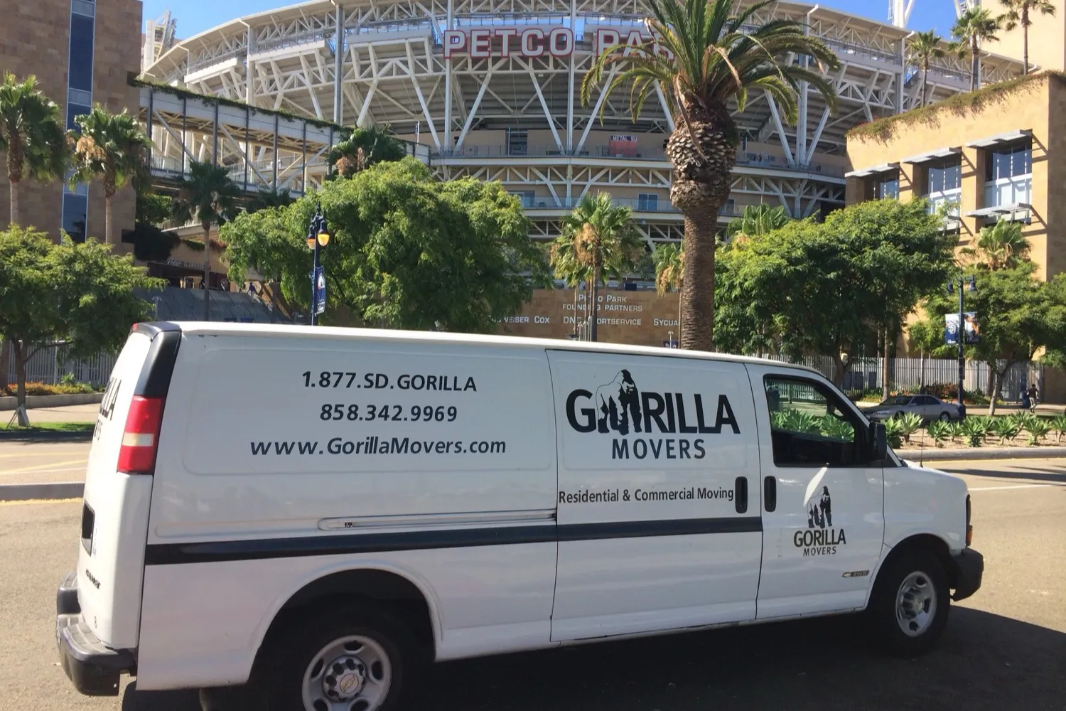A Gorilla Movers van downtown, ready for a San Diego restaurant move